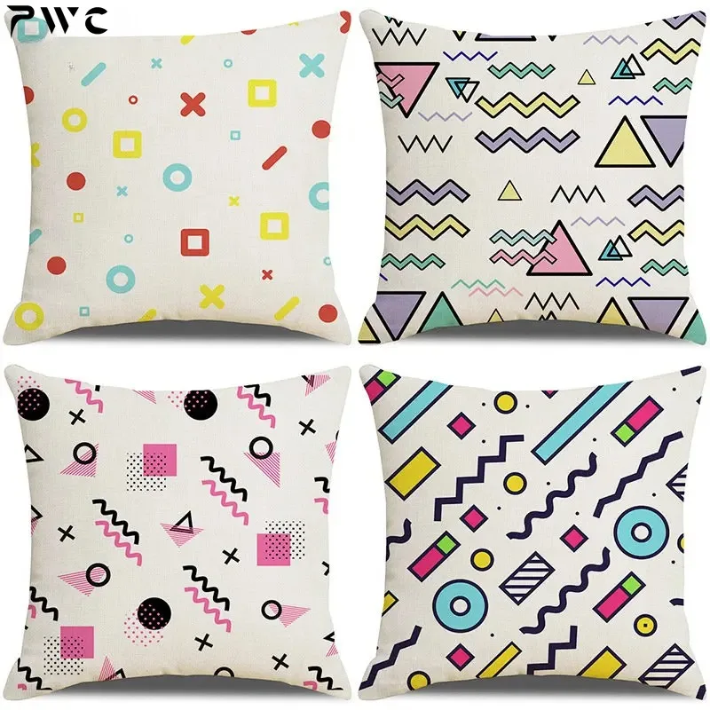 

Memphis Inspired Pattern Plaid Cushion Cover for Home Sofa Chair Pillow Cover Customizable Mint Pink Throw Pillow Cover