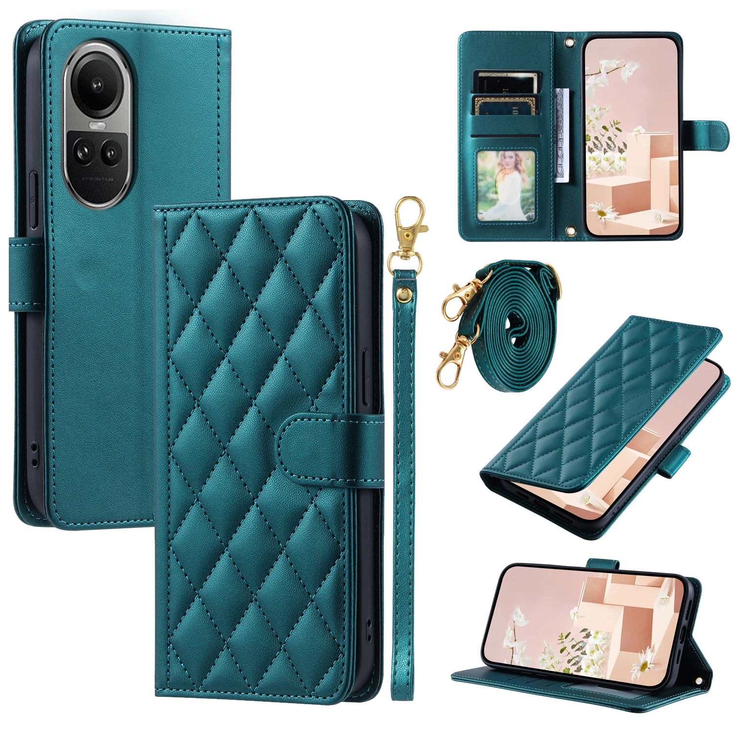 

For OPPO Reno10 5G / Reno10 Pro 5G Phone Case Crossbody Back Long Lanyard Silicone Protective Case Flip Leather Case