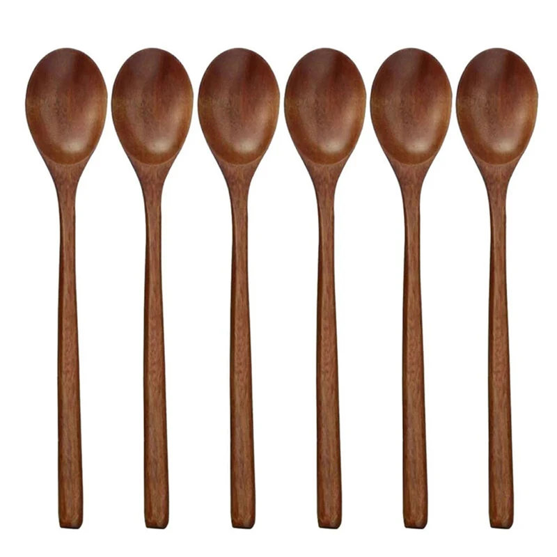 1 Piece Wooden Spoon Bamboo Kitchen Korean Style 9 Inch Natural Wood Soup Tableware Cooking Honey Coffee Spoon Mixing Spoon