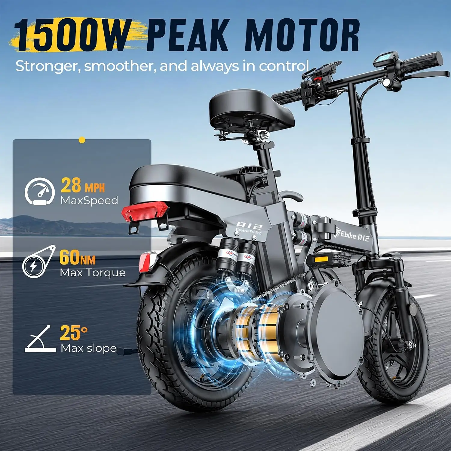 Folding Electric Bike with Remote Controller 1500W 48V 15Ah Battery, Customized