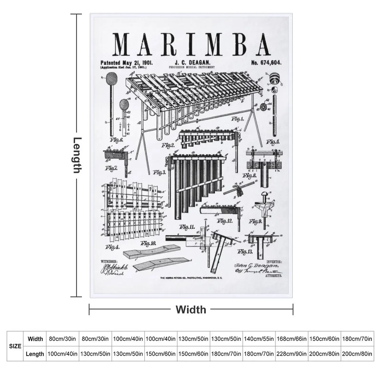 Marimba Player Percussion Musical Instrument Vintage Patent Throw Blanket couch cozy soft plush fuzzy picnic outdoor blanket