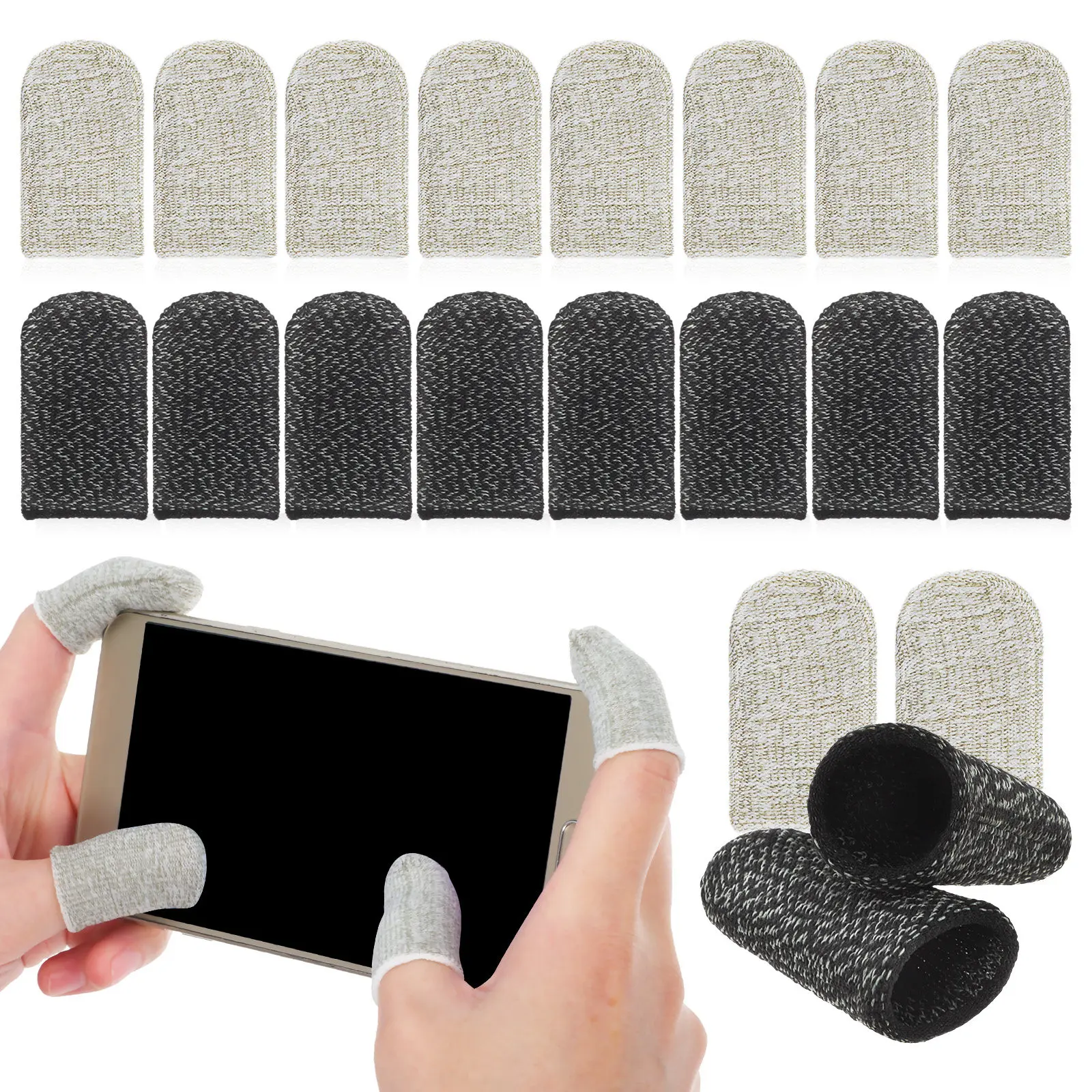 40Pcs Gaming Finger Sleeves Breathable Anti-Slip Carbon Fiber Finger Protectors for Mobile Phone Game Playing Accessories