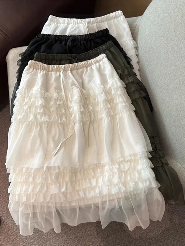 

Slimming High Waist Tulle Skirt with Lace Design Spring 2026 New Korean Sle Ciwalk Cake Skirt for Young Women