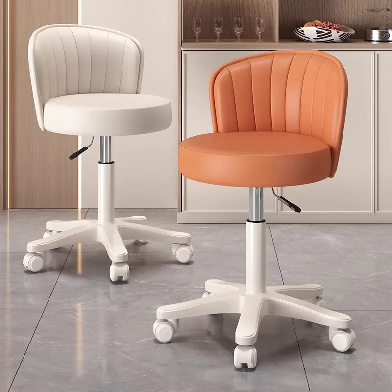 Universal Wheel 360° Rotating Chair with Backrest Removable Seat Cushion Round Stool  Accessories Leather Vanity Chair