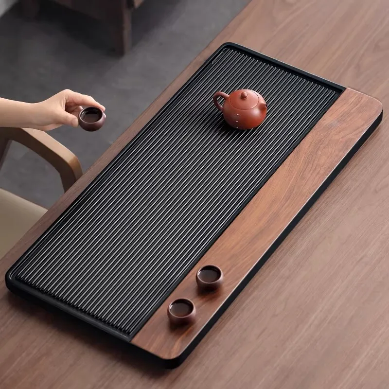 Luxury Office Tea Tray Bamboo Drainage Kitchen Rectangle Long Hospitality Bamboo Tea Tray Living Room Bandejas Home Products