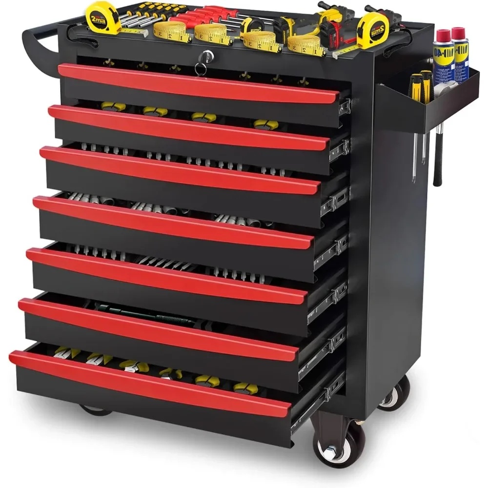 

Rolling Tool Chest, Metal Tool Box with 7 Drawers, Lockable Garage Storage Cabinets Sliding Tool Drawer Cart on Wheels