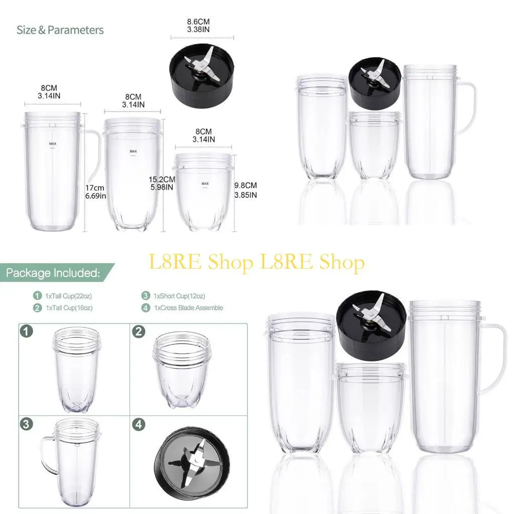 

L8RE 12/16/22oz Juicer Blenders Cup Mug Clear Container Part with Extractor Blade Lid for MB Blenders Replacement Part