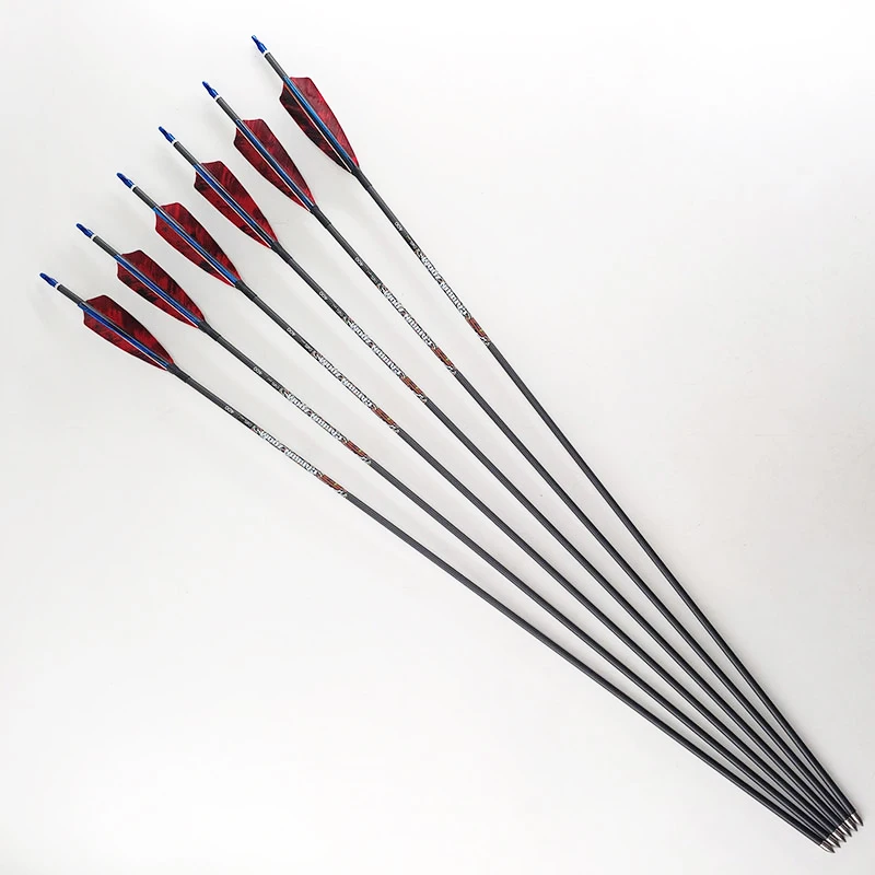 6/12Pcs 30Inch Pure Carbon Arrow Shafts ID4.2mm Spine400-1100 ,4inch Turkey Feather for Practice Hunting Compound & Recurve Bow