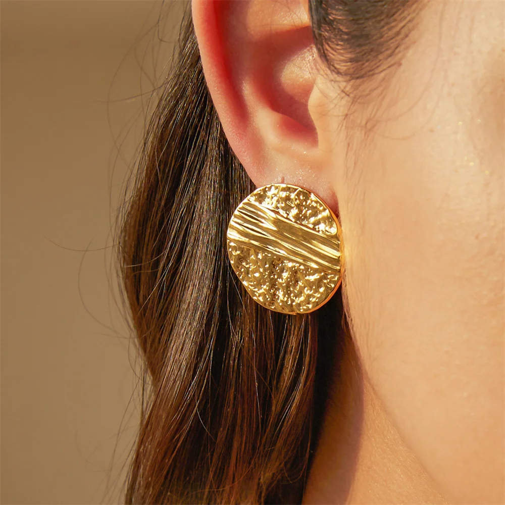 Gold Color Round Stud Earring Trendy Women\'s Earrings Retro 316L Stainless Steel Earrings Fashion Party Jewelry Accessories