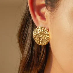 Gold Color Round Stud Earring Trendy Women's Earrings Retro 316L Stainless Steel Earrings Fashion Party Jewelry Accessories