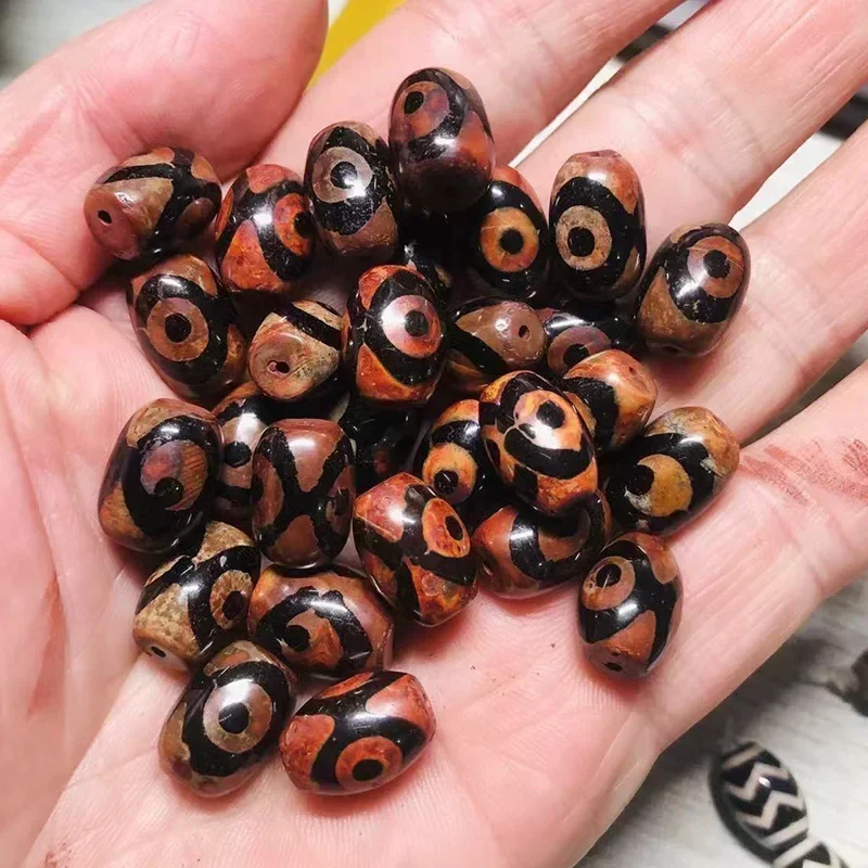 FLTMRH Vintage Green Stone Natural Tibetan Dzi Agates Stone Beads Oval Geometric Nine-eyed Antique Agates Beads for Women Ma
