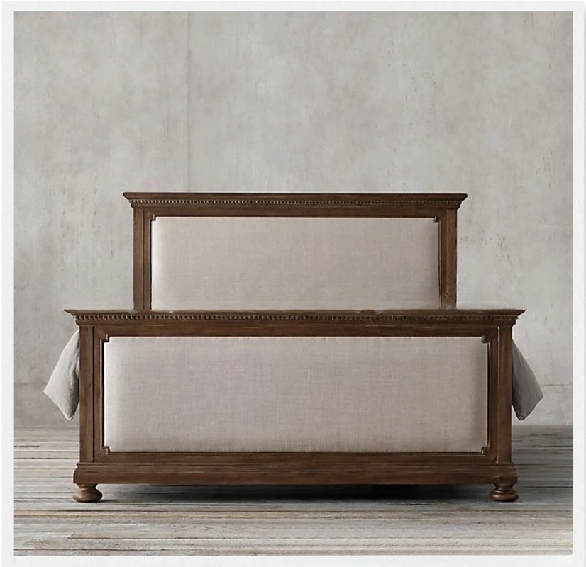 American solid wood bed retro old oak carved soft rest 1.5 * 1.8 meters double single children's bed