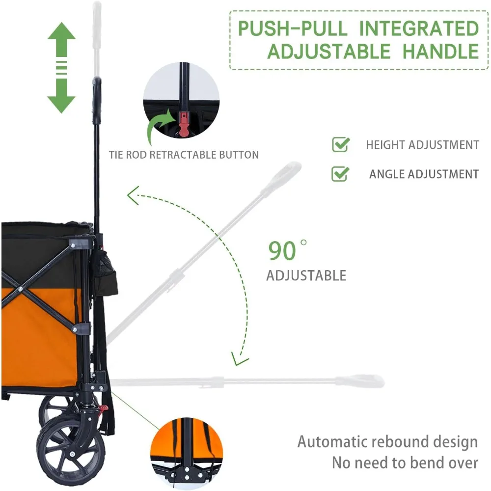 Adjustable Handle & Drink Holders (Orange) Camping Hand Cart Garden Carts Push Cart Dolly Handcart Trolley Folding Supplies Home