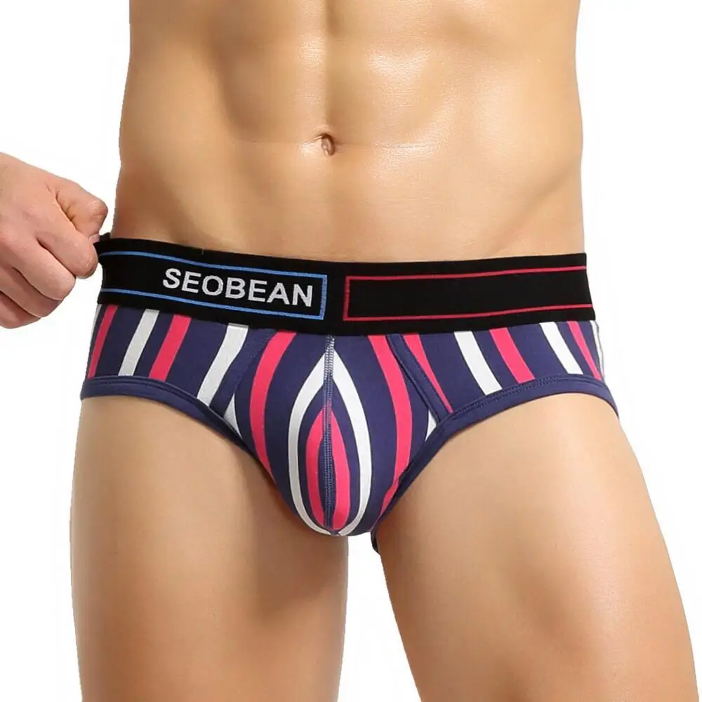 2022 New Arrivals SEOBEAN men\'s briefs cotton stripe underwear sexy male underwear briefs panties