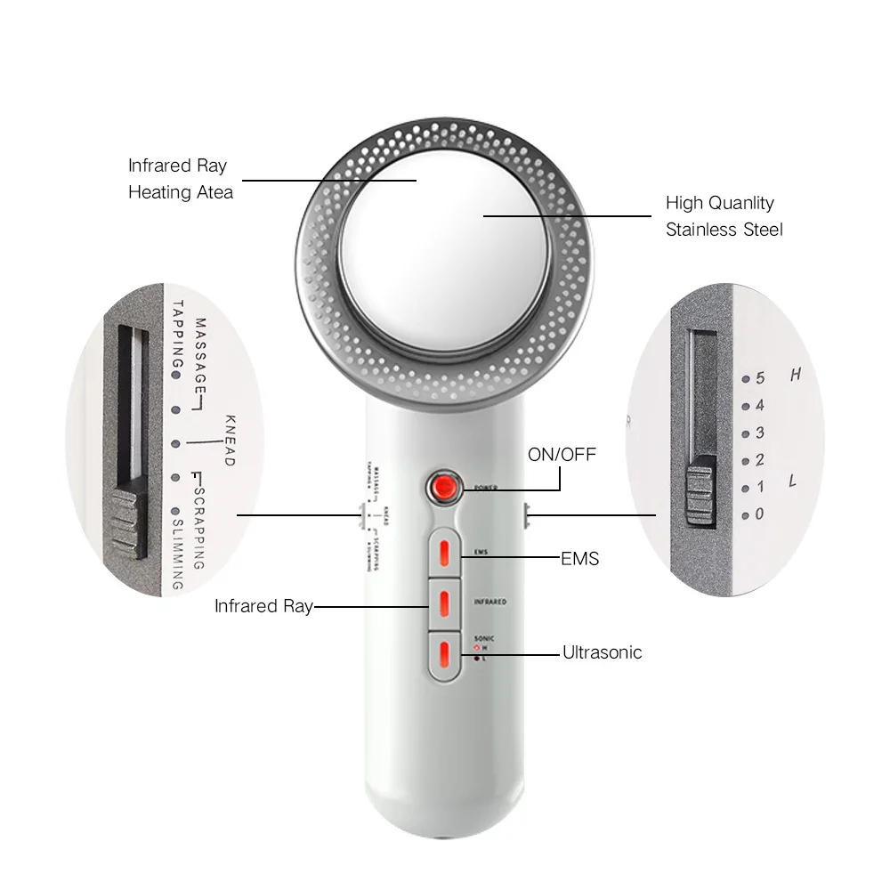 3 in 1 Facial Lifting EMS Infrared Ultrasonic Body Massager Device Ultrasound Slimming Fat Burner Cavitation Face Beauty Machine