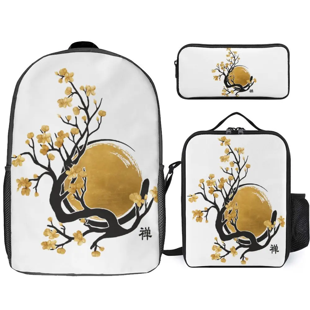 3 in 1 Set 17 Inch Backpack Lunch Bag Pen Bag Enso Circle And Bonsai 11 Secure Funny Snug  Schools Toothpaste