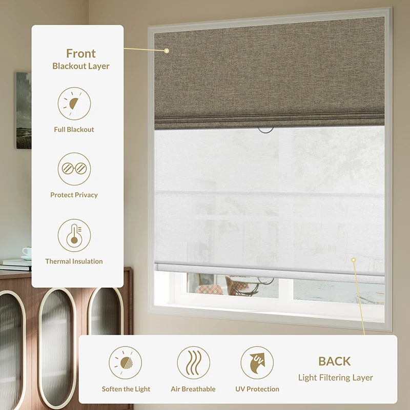 Two-in-one Double-layer Roman Blinds 2025 New Product, Beautiful, Luxurious and Easy to Install in the House and Office