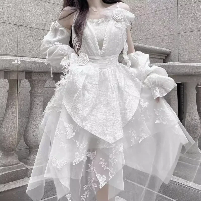 

Long Lace Flower Dress for Women, Sweet Irregular Dresses, Vintage Princess, Spring, Autumn, Summer, New Fashion, 2021, 1 Pc
