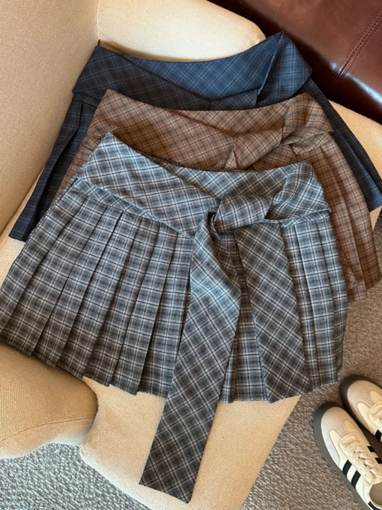 

Retro Academic Style Plaid Pleated Skirt Summer New Design Slimming Anti-Light Half-length Skirt Cleanfit Breathable Skirt