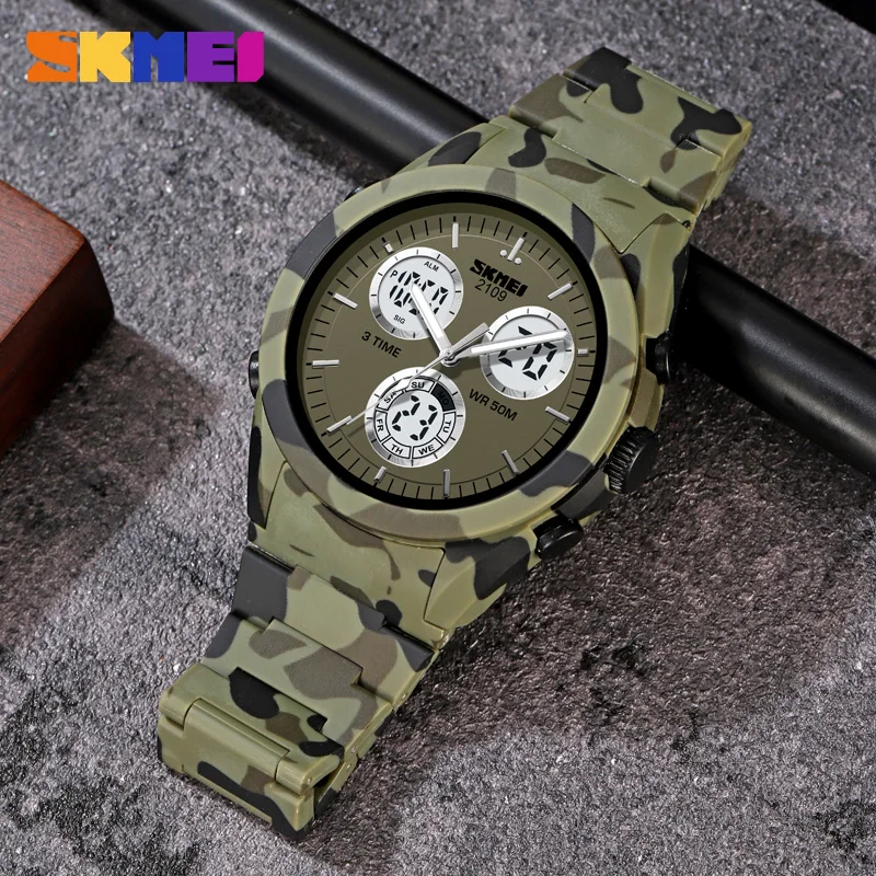 SKMEI Multifunctional 3 Time Military Camouflage Countdown Digital Wristwatch Sport Watches Mens 5Bar Waterproof Chrono Alarm