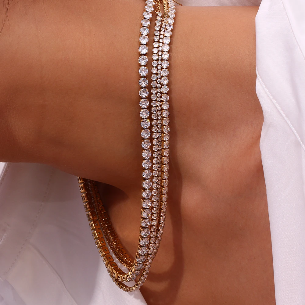 E.B.belle 2mm3mm4mm5mm Glänzende Luxus 3A Zirkon Tennis Kette Halsketten Für Frau Edelstahl Vergoldet Brautjungfer Halskette – Detail 2