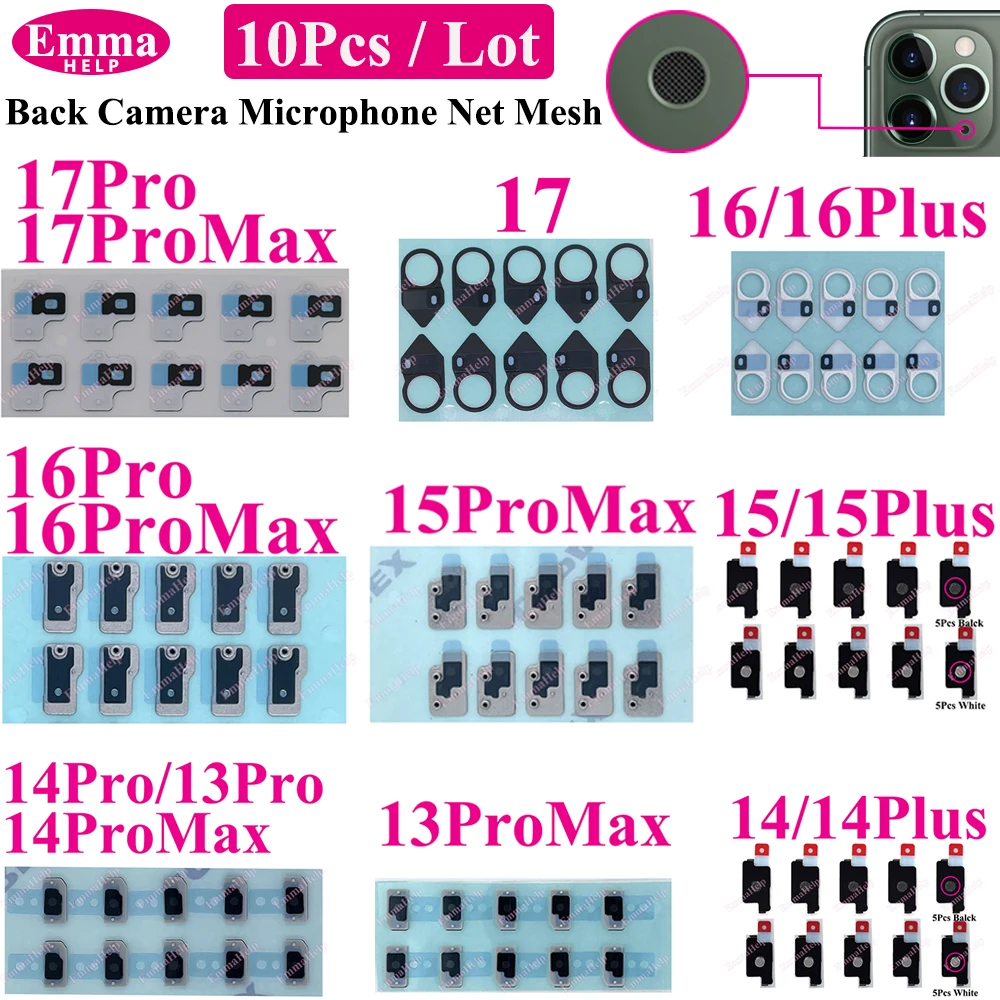 10pcs Back Camera Microphone Net Mesh for iPhone 16 Pro Max 15 14 Plus 17 13 12 11 Anti Dust Sensor Foam Sponge Mic Metal Mesh