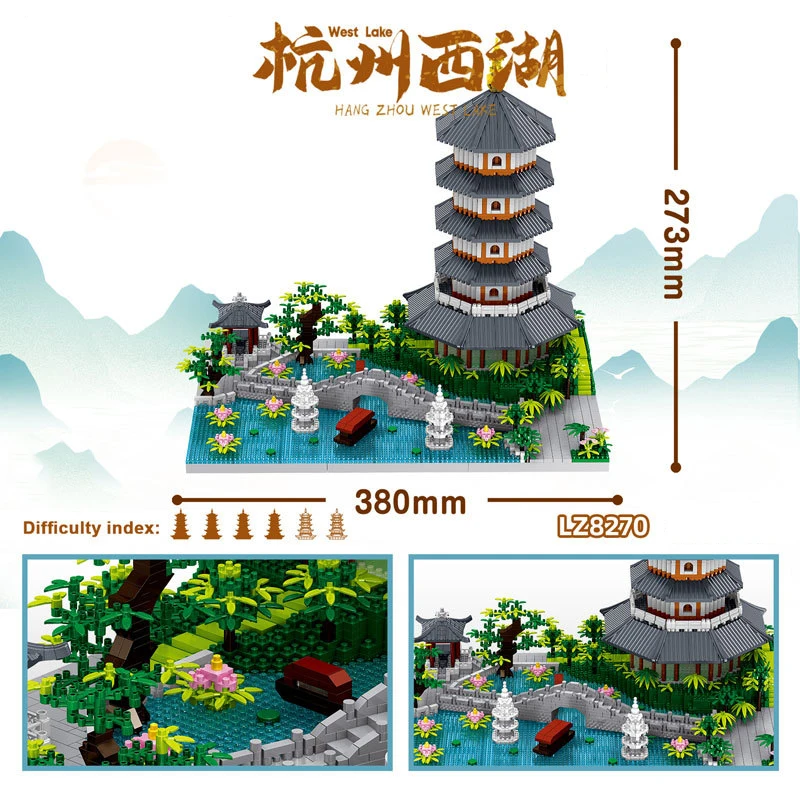 

China Historical Famous Architecture Brick West Lake Leifeng Tower Micro Diamond Building Block Model Toys Nanobricks Collection