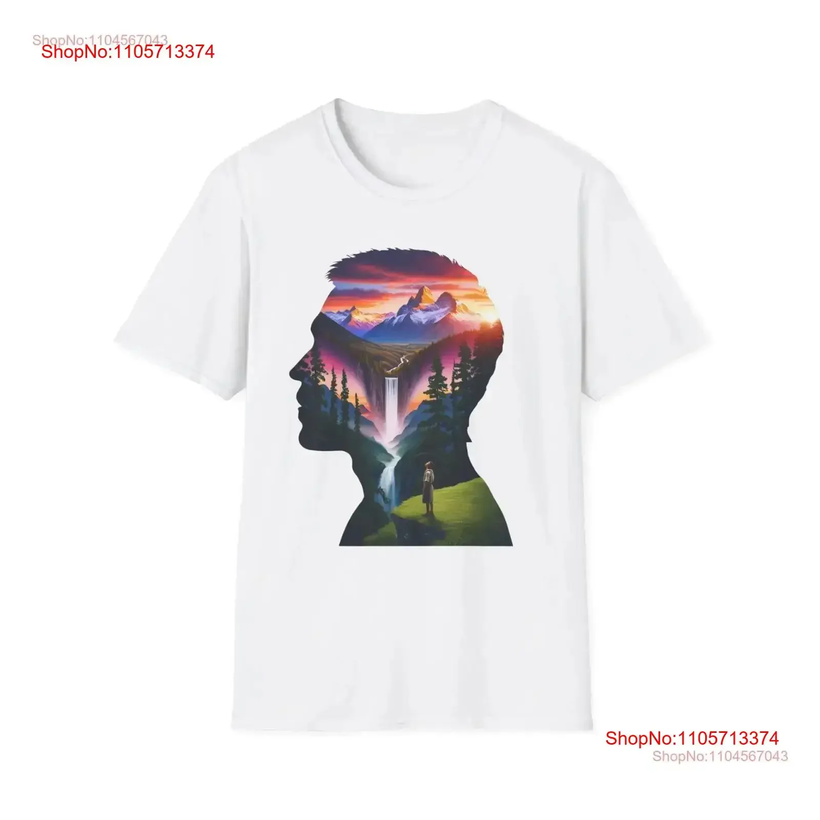Surreal Nature T Shirt Double Exposure Profile Silhouette Serene Mountain Sunset Top Imaginative Forest vintage Washed homme