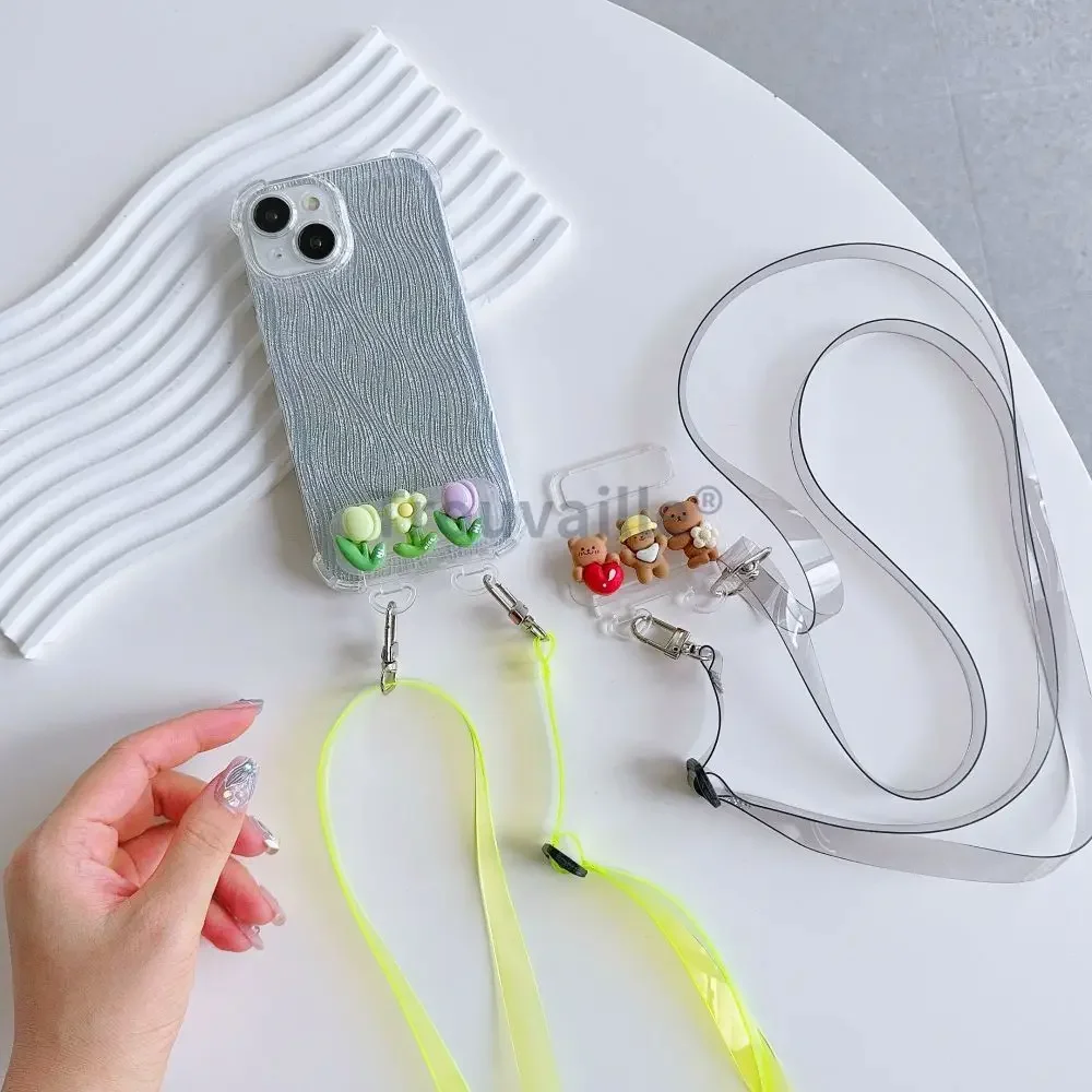 Trouvaille Neon Color Phone Charm Cellphone Lanyard Long Wide Strap Cord Adhensive Adapter Hook Accessories Semi-Transparent