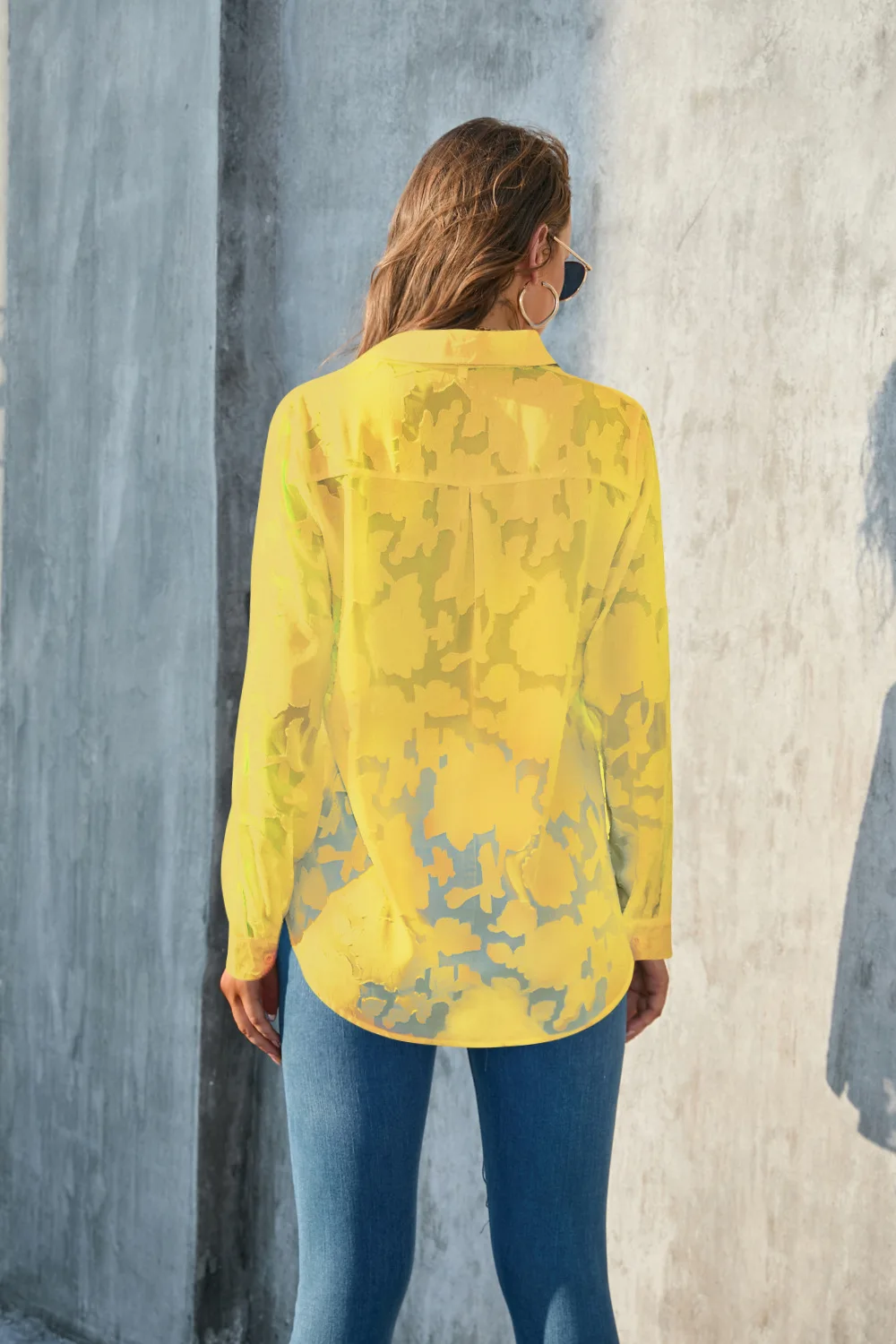 Elegante Einfarbig Hohl frauen Hemd Casual Druck Drehen Unten Kragen Langarm Top Frauen Hemd Herbst Massen Pendeln Shirts