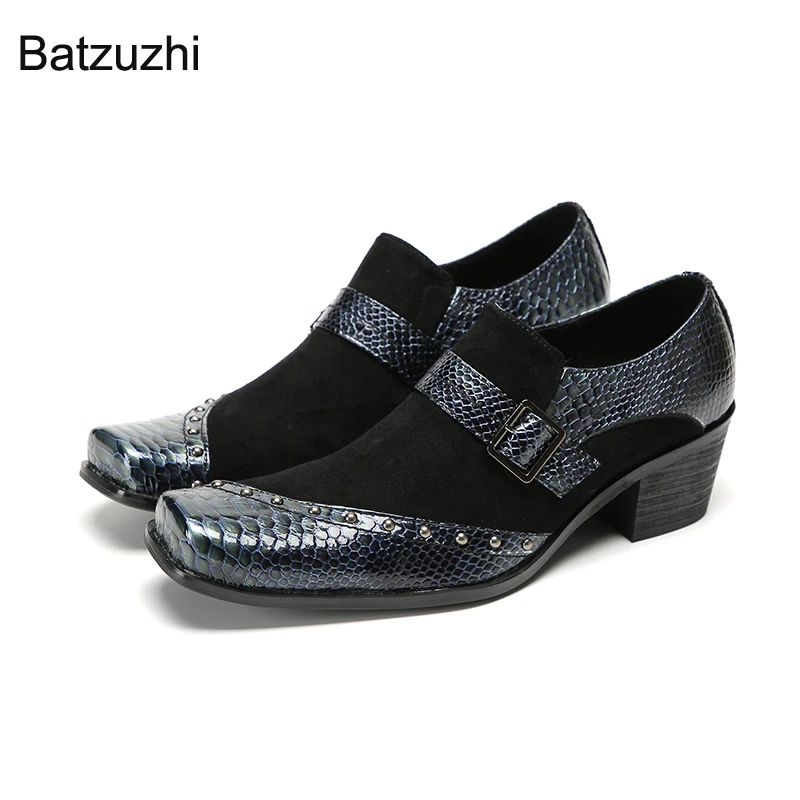 

Batzuzhi 6cm High Heels Men's Shoes Slip on Black Suede Leather Dress Shoes for Men Fashion Business, Party, Wedding Shoes Man