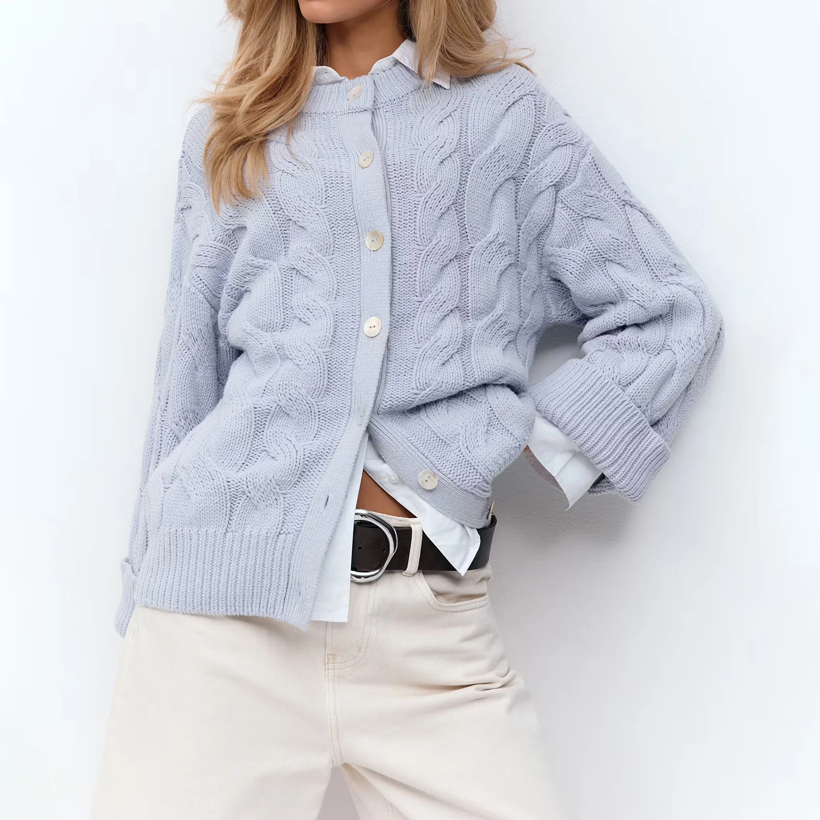 Nieuwe Mode Vrouwen Gebreid Vest Lange Mouw Knoopsluiting Effen Herfst Casual Jas Trui Hot Koop