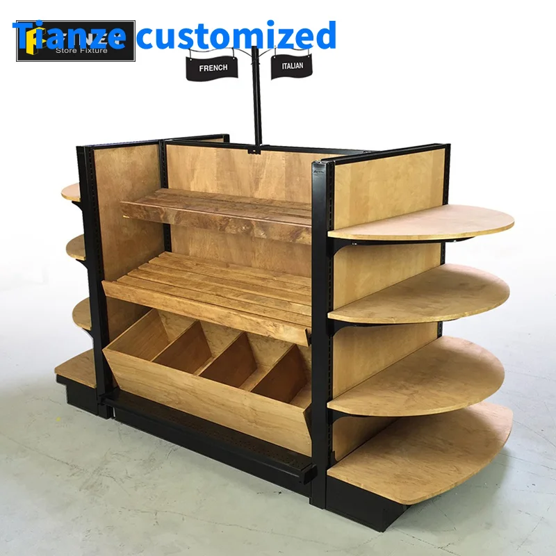 （customized）factory price High-Grade Supermarket Interior Display Custom Supermarket Wood Bread Display Rack