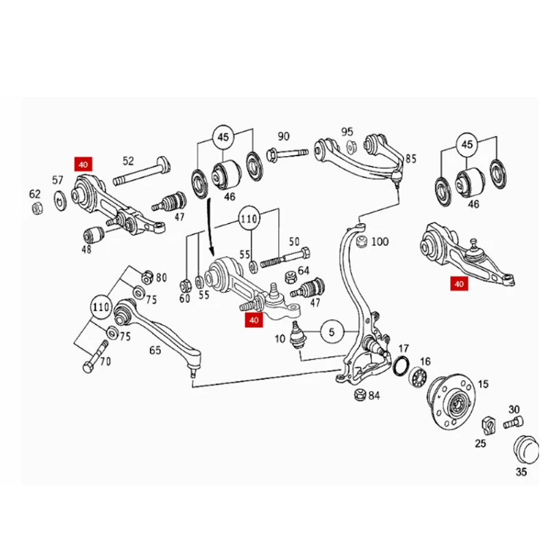 A2203308907 A2203309007 Lateral control arm side bottom Me rc ed es Be nz F220 S320 400 430 55