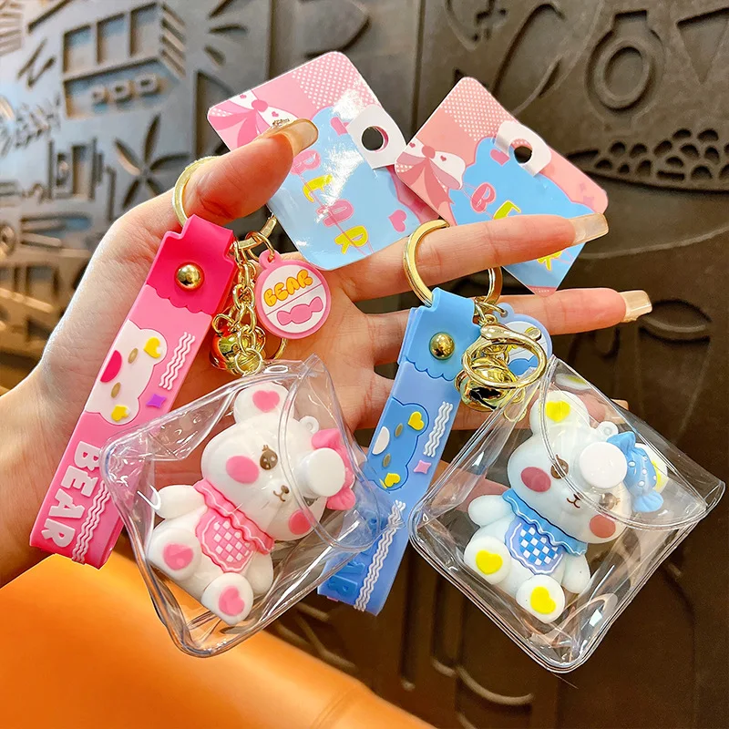 Handmade PU Leather Sutures Bear Bunny Keyring Cute Inflatable Doll Ornament Keychain Girl Boy Bag Car Key Chais Kids Toys