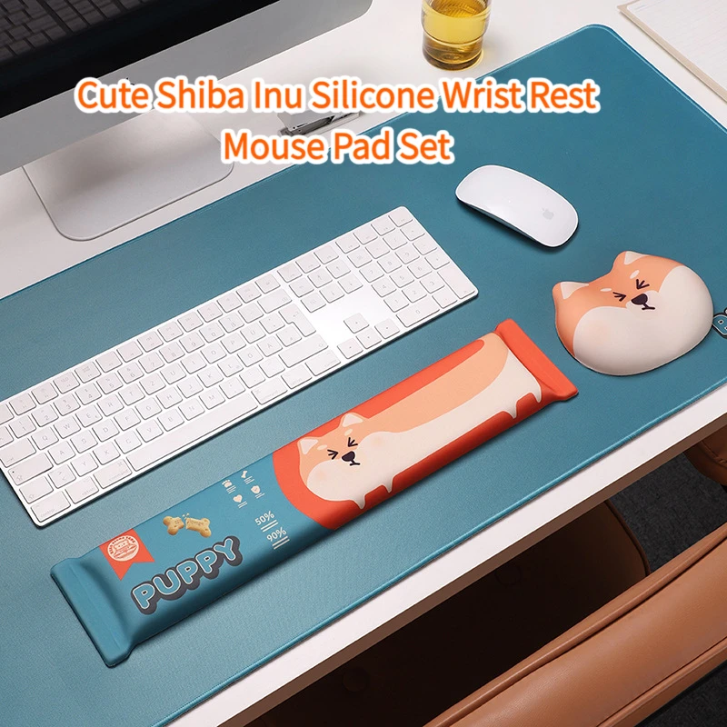 Cute Shiba Inu Silicone Wrist Rest Mouse Pad Set Memory Foam Keyboard Wrist Support Large Desk Mat Non-Slip Computer Accessories
