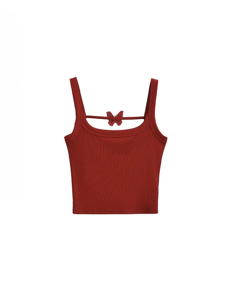 Camisole en fibre de style Lust pur pour femmes, dos sexy, papillon creux, mince, jarretelles courtes, vêtements féminins en Y, fille chaude, été