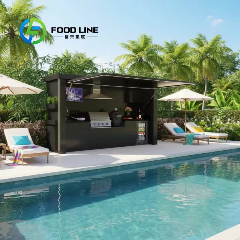 

Customized Modular Outdoor Kitchen w/ Electric Grill Awning Barbecue Area Stainless Steel Sink