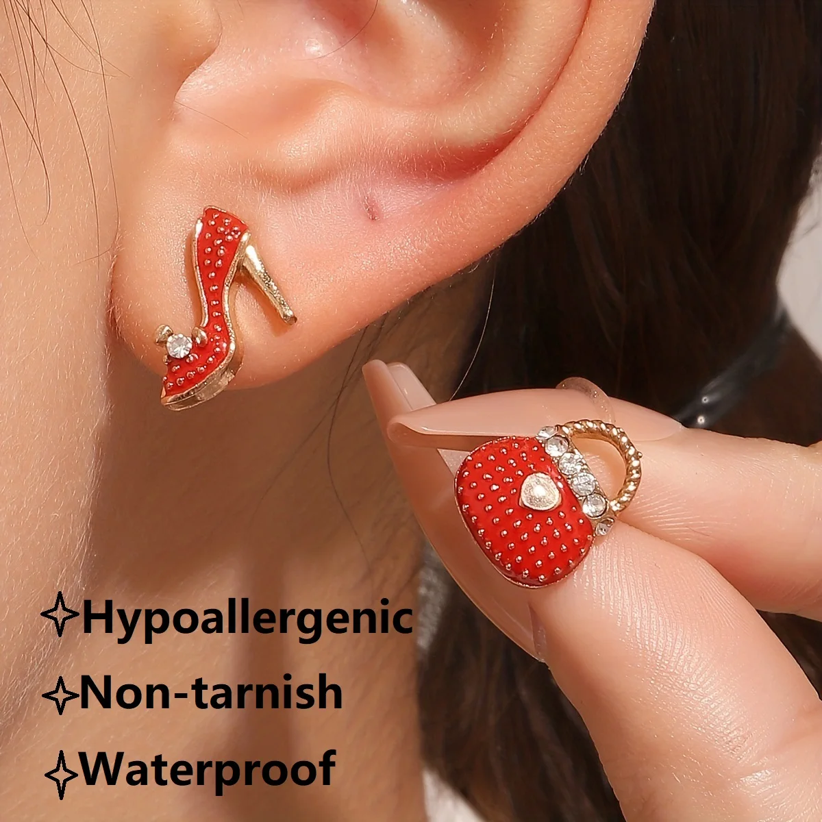 New Asymmetric Unique Handbag Earrings High Heel Shoes Shape Earrings for Women Bohemia Small Fashion Jewelry Accessories