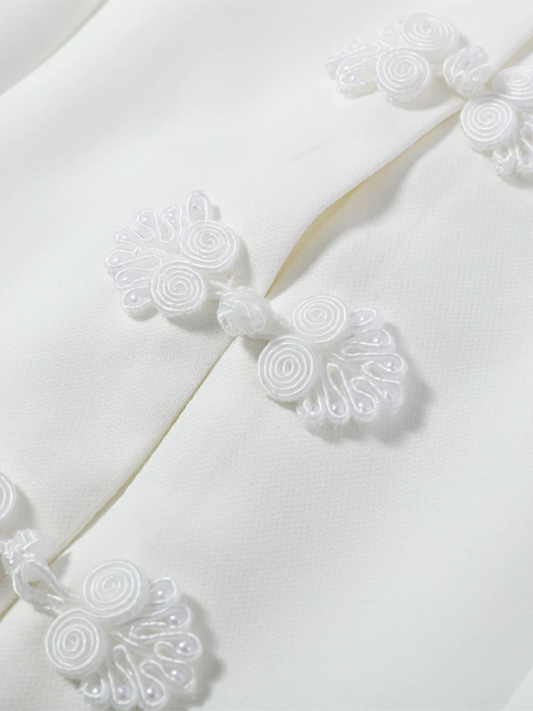 Puffärmel-Oberteil mit Froschknöpfen und Taillenschnürung für Damen, Vintage-Stehkragen, Kurze Ärmel, Rüschen, Schlankes Top, Modische Damenmode, Neue Streetwear – Detail 13