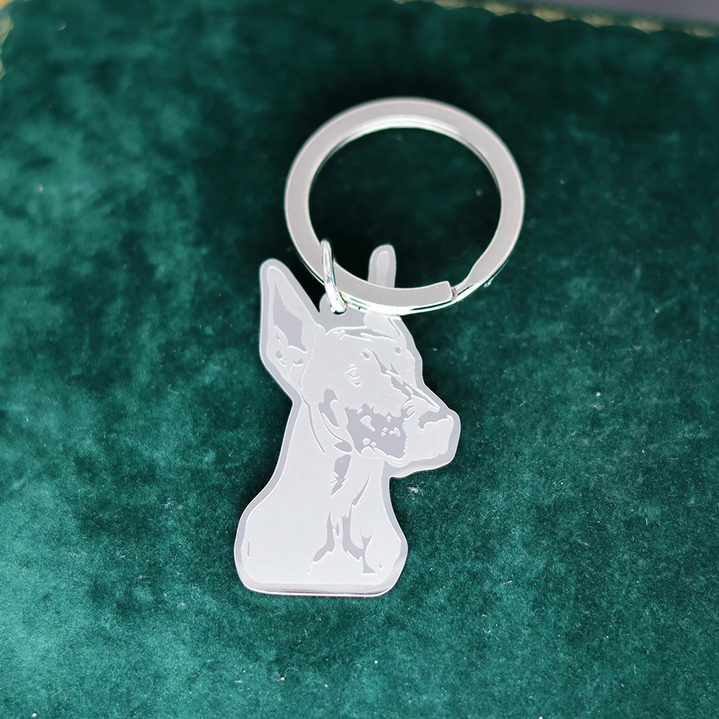 Stainless Steel Trendy Pointed Ears Dobermann Dog Keychain Pendant Animal Unisex Punk Jewelry Bag Car Key Rings Deco Supplies
