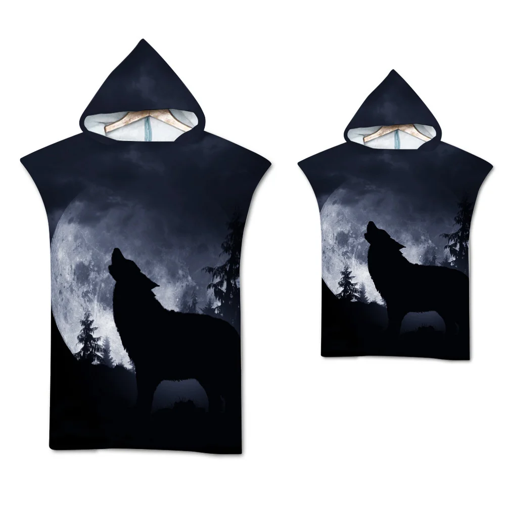 Wolf großes Strand tuch Badet uch schnell trocknende Handtücher Kapuzen mantel Neopren anzug erwachsenes Kind Eltern-Kind Poncho Bademantel zum Schwimmen Surfen – Detail 17