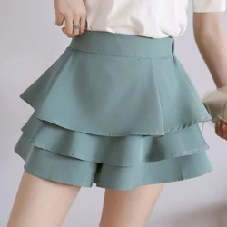 Moda elastico tinta unita impiombato volant pantaloncini Casual abbigliamento donna 2024 estate nuovi pantaloncini larghi a vita alta tutto-fiammifero