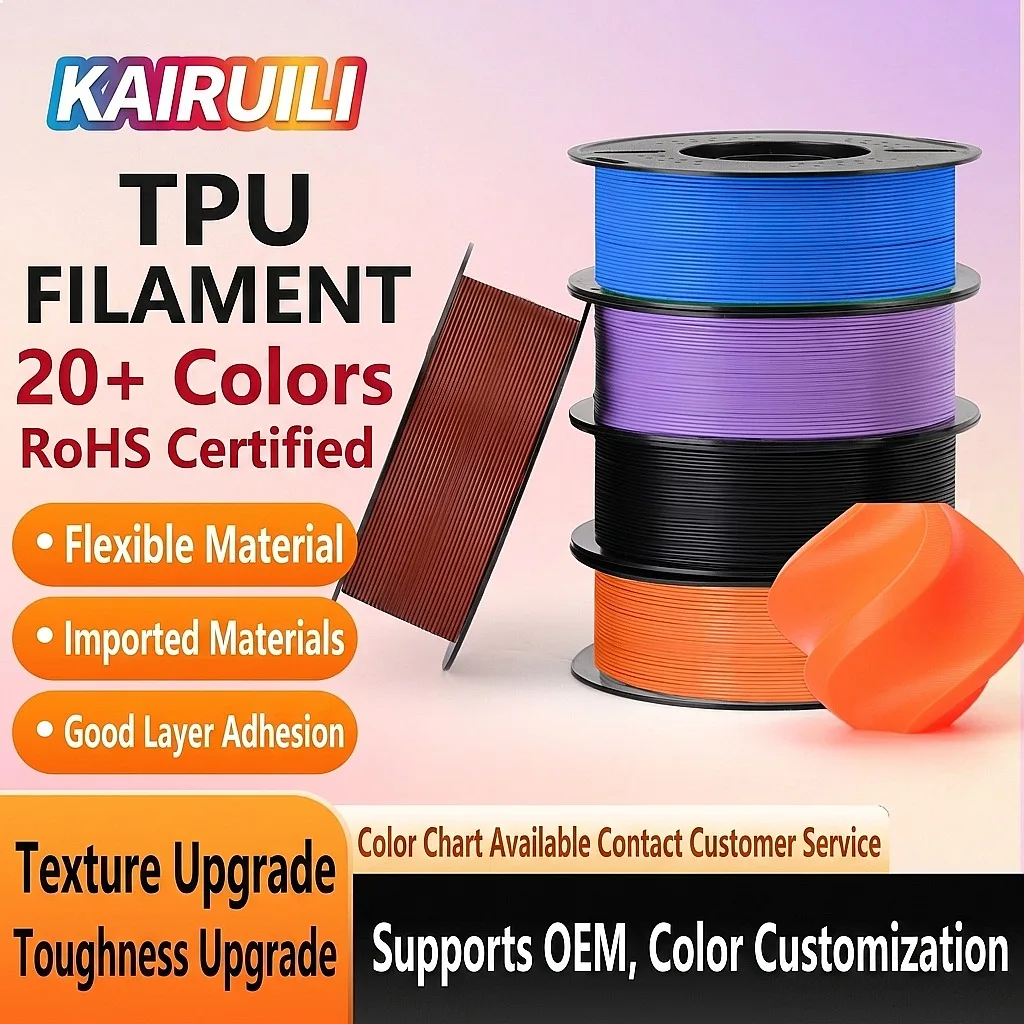 TPU 95A 3D Printer Filament 1.75mm 1kg Flexible Soft High Precision No-Clogging Anti-Tangling High Tensile Strength