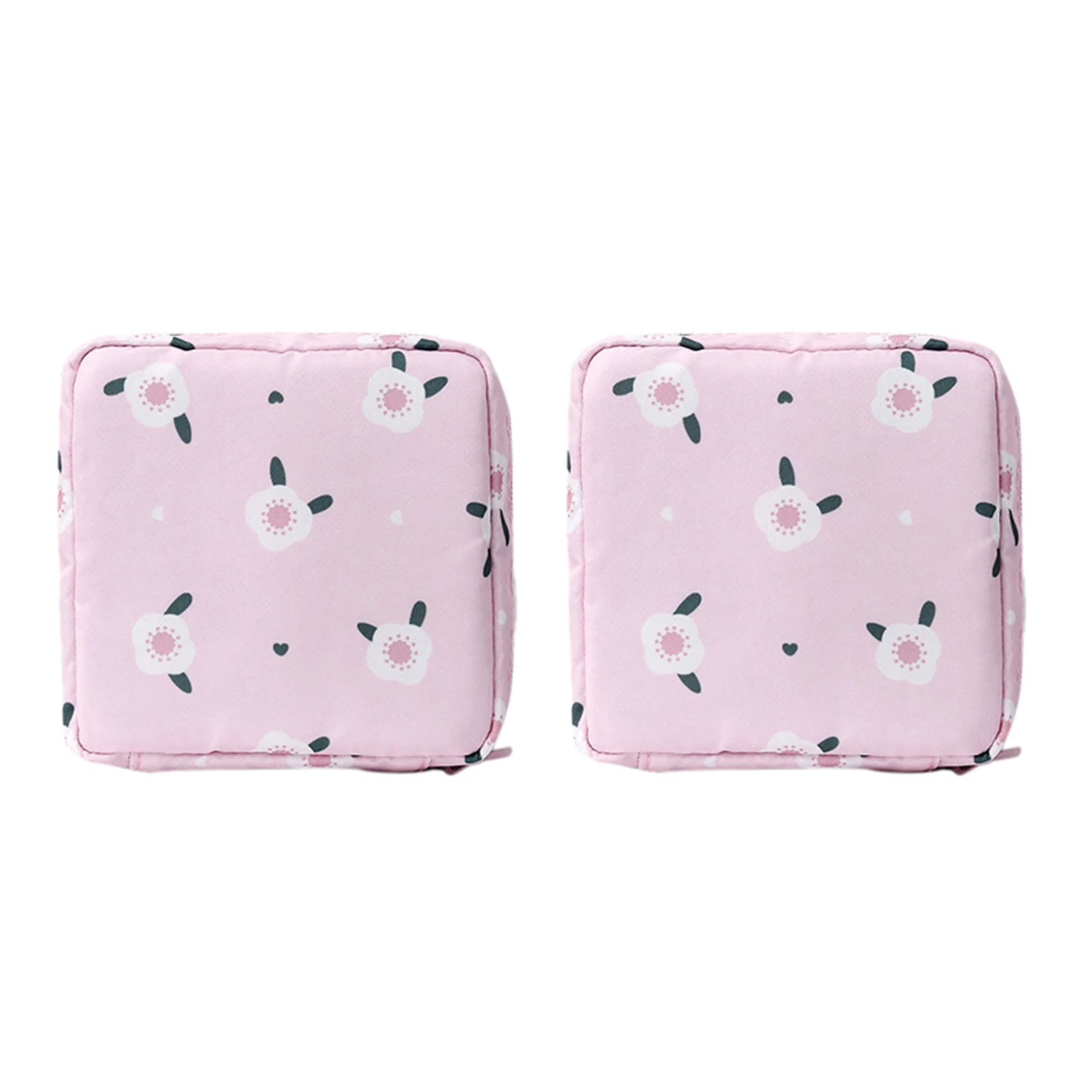 ABUP-2PCS Mini Makeup Bags Zipper Girl Sanitary Pad Bag Card Holder Coin Purse Cosmetics Headphone Case Sanitary Pouch Pink