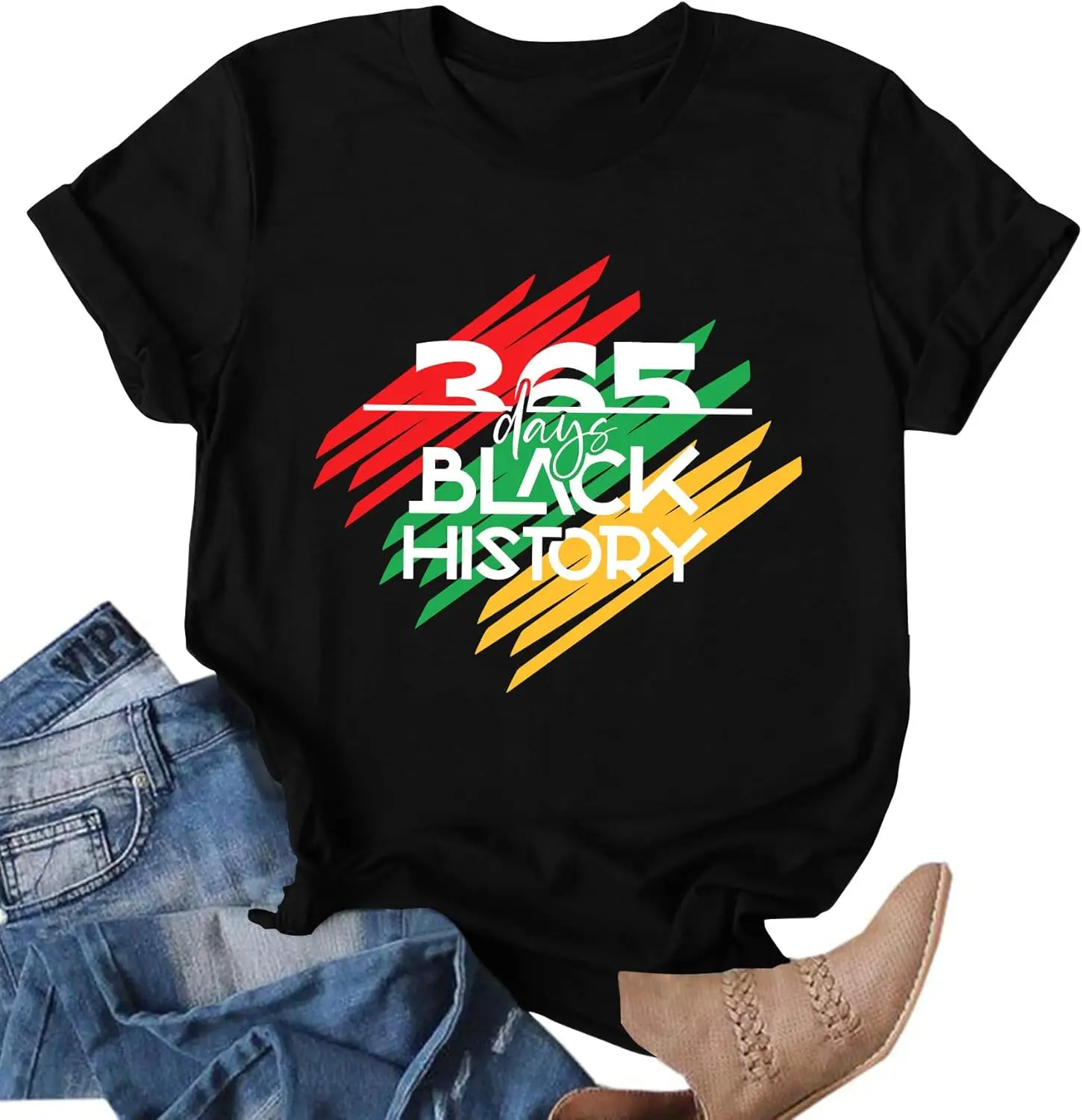 

"365 Days Black History" Black History T Shirts for Men Women Fun Quote Print 1865 Juneteenth Casual T-shirts Gifts