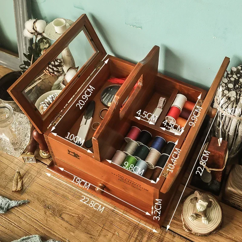 Portable Sewing Box – Drawer Type Desk Storage, Solid Wood Medicine Boxes, Cosmetic Containers, Multi-purpose Storage Solution. 5