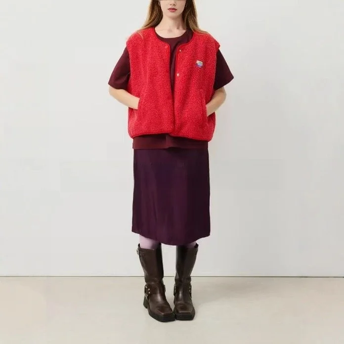 Loose Fleece Vest Top Women's Short Sleeveless Jacket Outerwear Autumn Winter Fashion Casual  Color Inner Wear