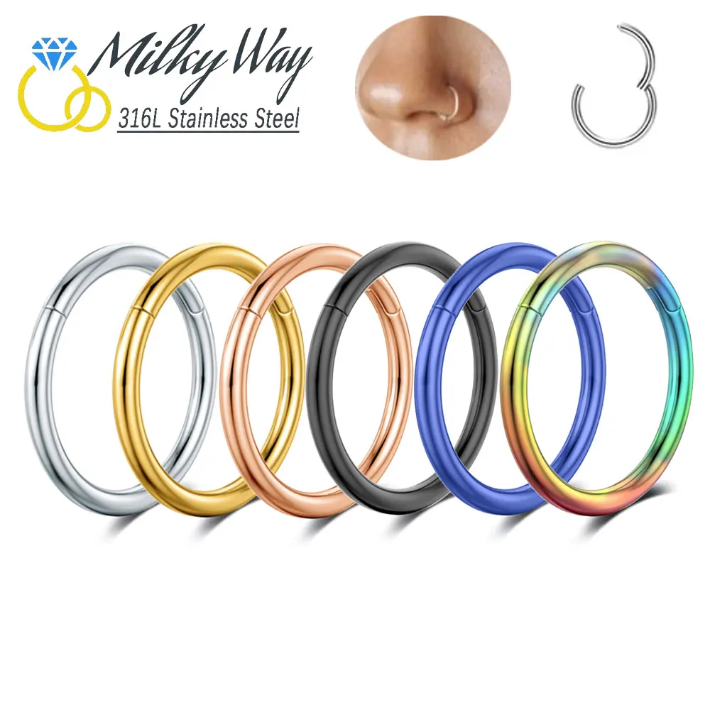 Popular 316L Stainless Steel Nose Rings PVD Plated Earrings Ear Tragus Cartilage Helix Piercing Segment Sexy Hoop Septum Jewelry