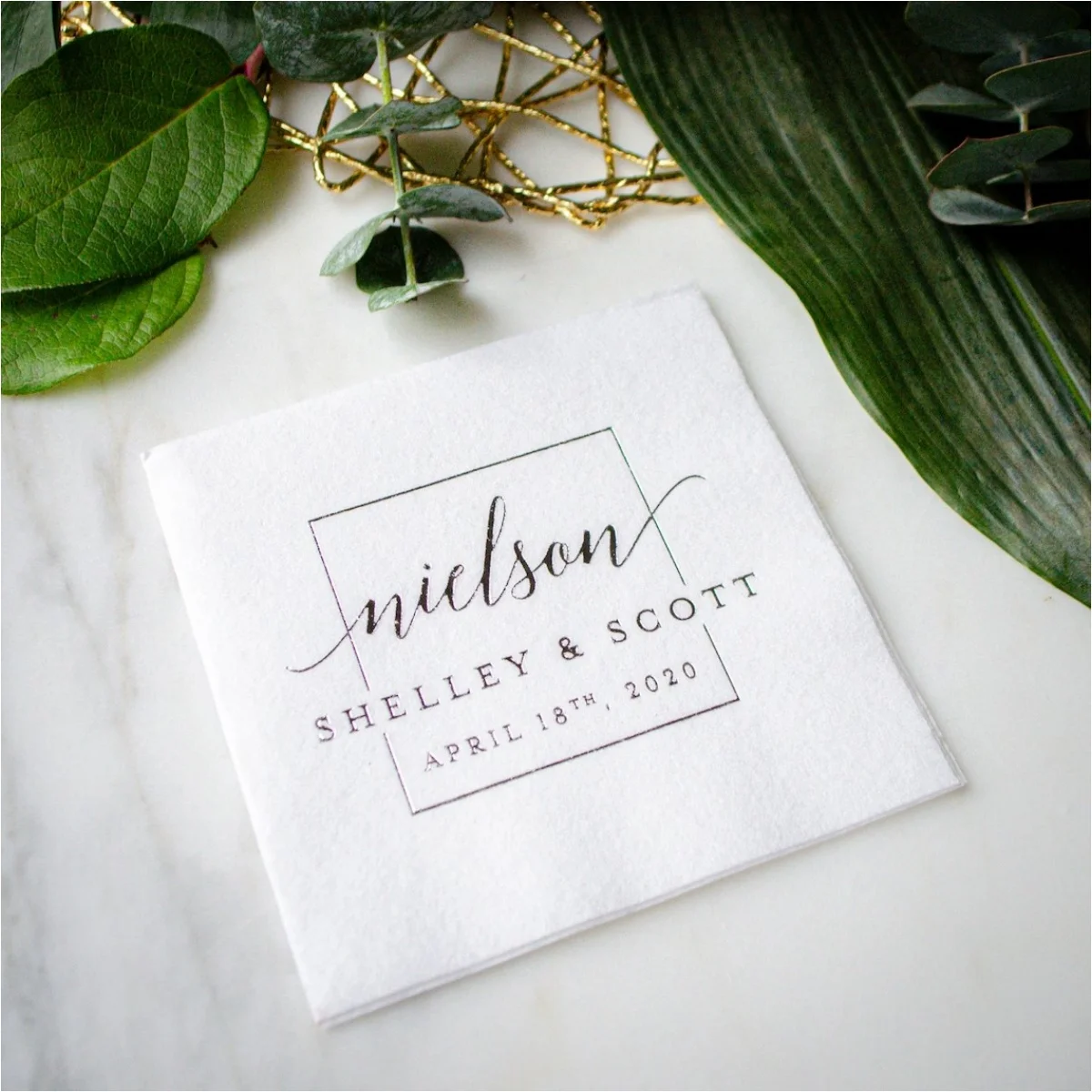 

50pcs Custom Wedding Linen-Like Napkins, White Printed Cocktail Napkins, Personalized Linun Napkins, Beverage Napkins, Rehearsal